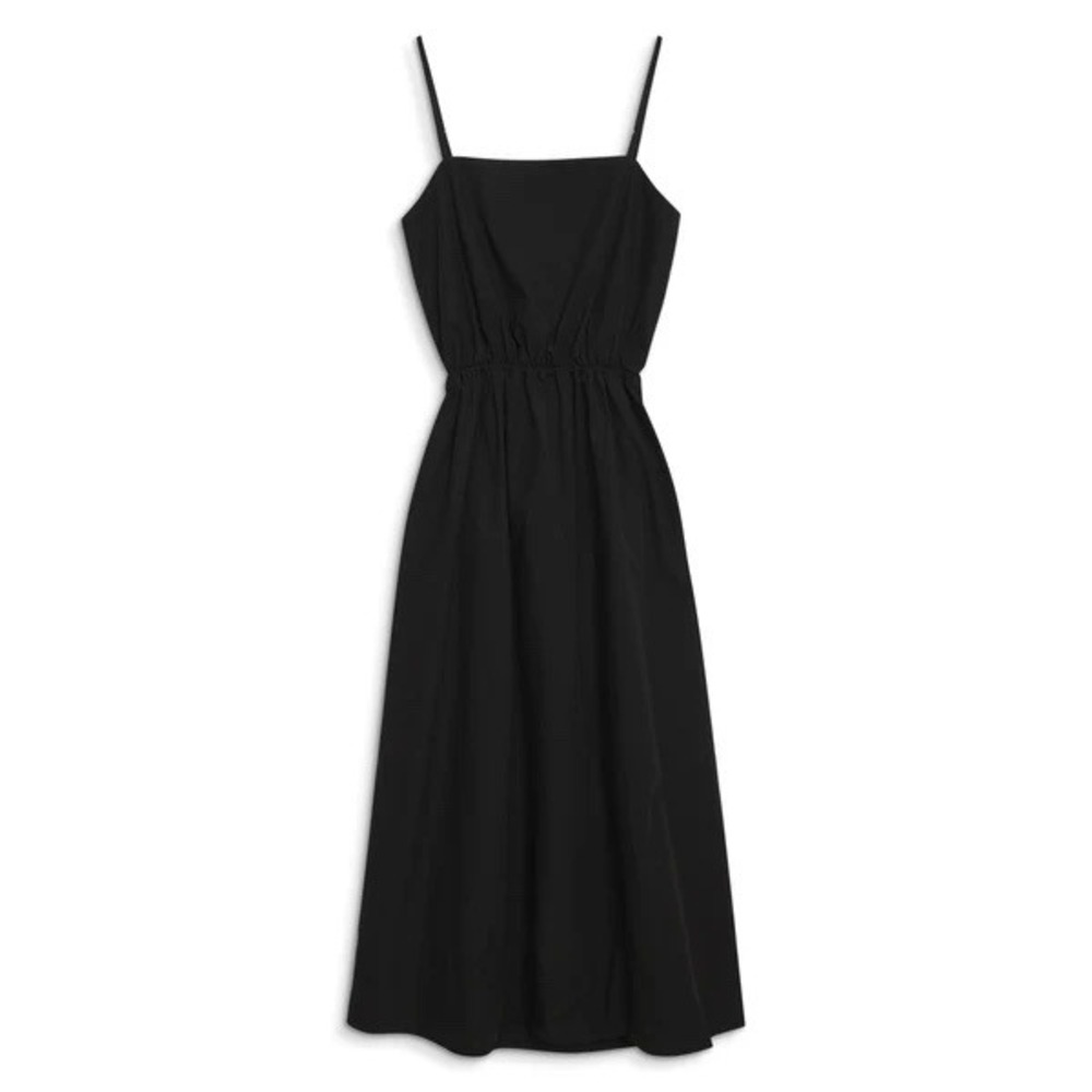 Stateside NEW Womens Black Midi Dress Poplin Back Cutout LBD Cutout Minimalist